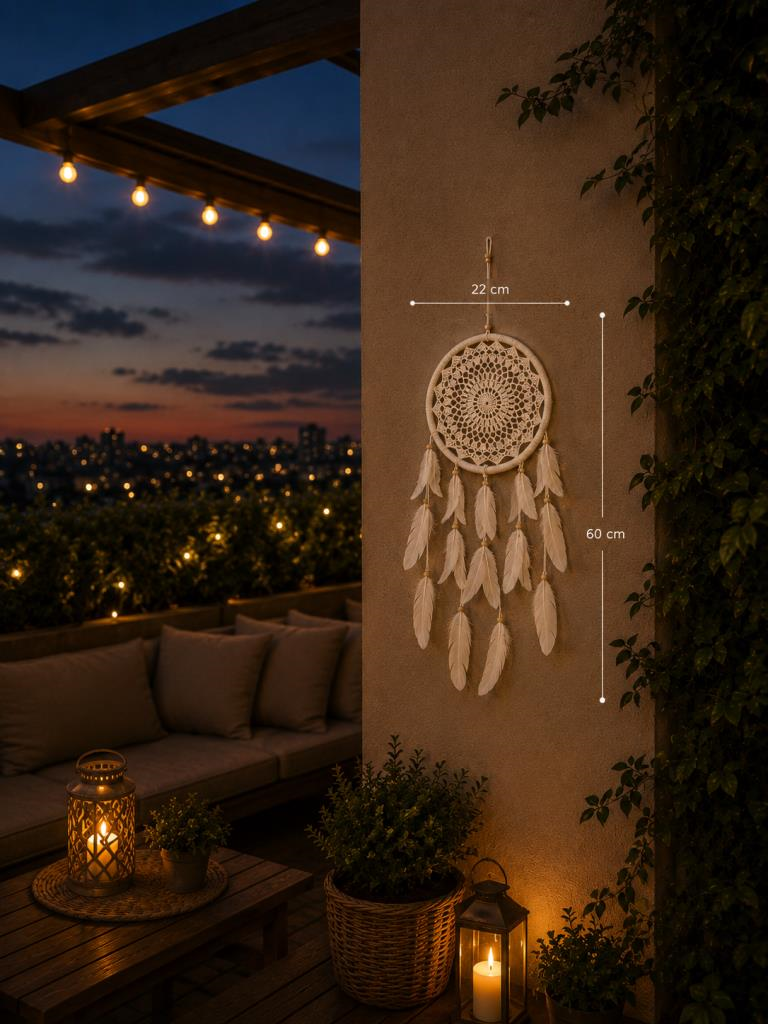 LED Işıklı Rüya Kapanı Düş Kapanı 22 Cm Makrome Dream Catcher Bohem Duvar Süsü 