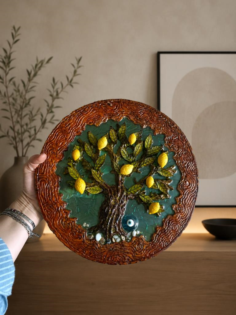 Limon Ağacı Duvar Dekoru Epoksi El Yapımı 30 CM Nazar Boncuklu