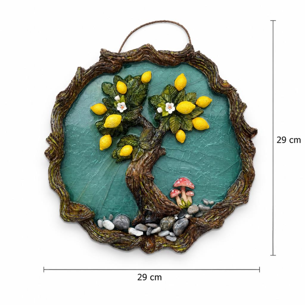 Limon Ağacı Duvar Dekoru Epoksi Tasarım 29x29 cm El Yapımı Rustik Salon Balkon Süsü