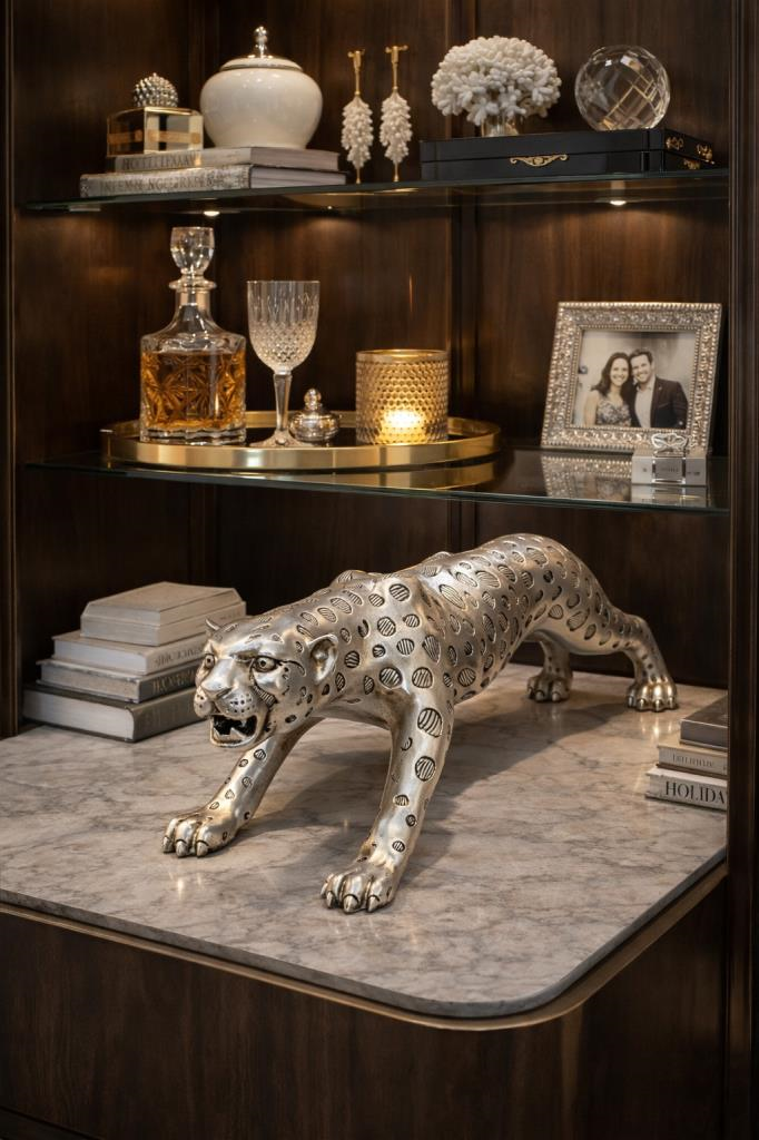 Lüks 60 cm Leopar Heykel – Ev Dekorasyon, Salon ve Ofis Masa Üstü Dekoru