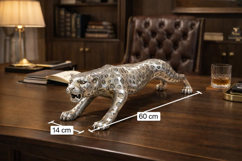 Lüks 60 cm Leopar Heykel – Ev Dekorasyon, Salon ve Ofis Masa Üstü Dekoru