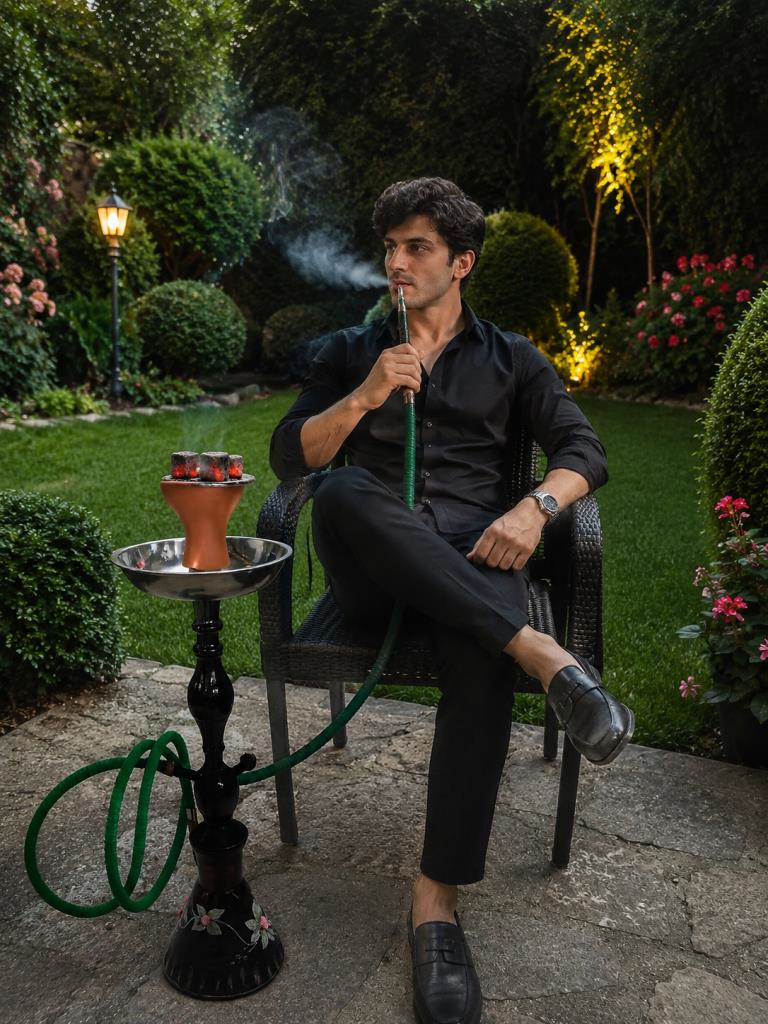 Lüks Siyah Nargile Takımı 65 Cm Dekoratif Cam Şişeli Tek Hortumlu Nargile Seti Kömürlü Cafe Tipi