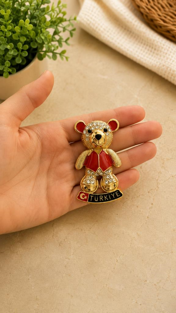 Magnet Ayıcık Figürlü Taşlı Metal Buzdolabı Magneti – Dekoratif Türkiye Hatıra Magneti 7x5 cm