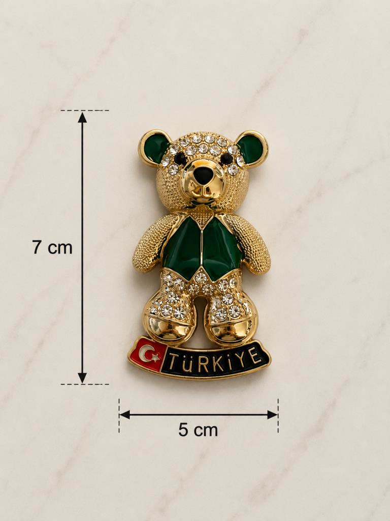 Magnet Ayıcık Figürlü Taşlı Metal Buzdolabı Magneti – Dekoratif Türkiye Hatıra Magneti 7x5 cm
