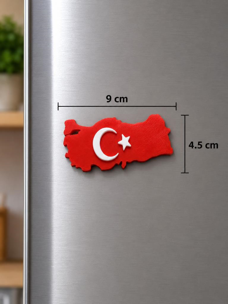 Magnet Buzdolabı Magneti Türkiye Haritası Türk Bayraklı Hediyelik Dekoratif 9 x 4,5 cm 