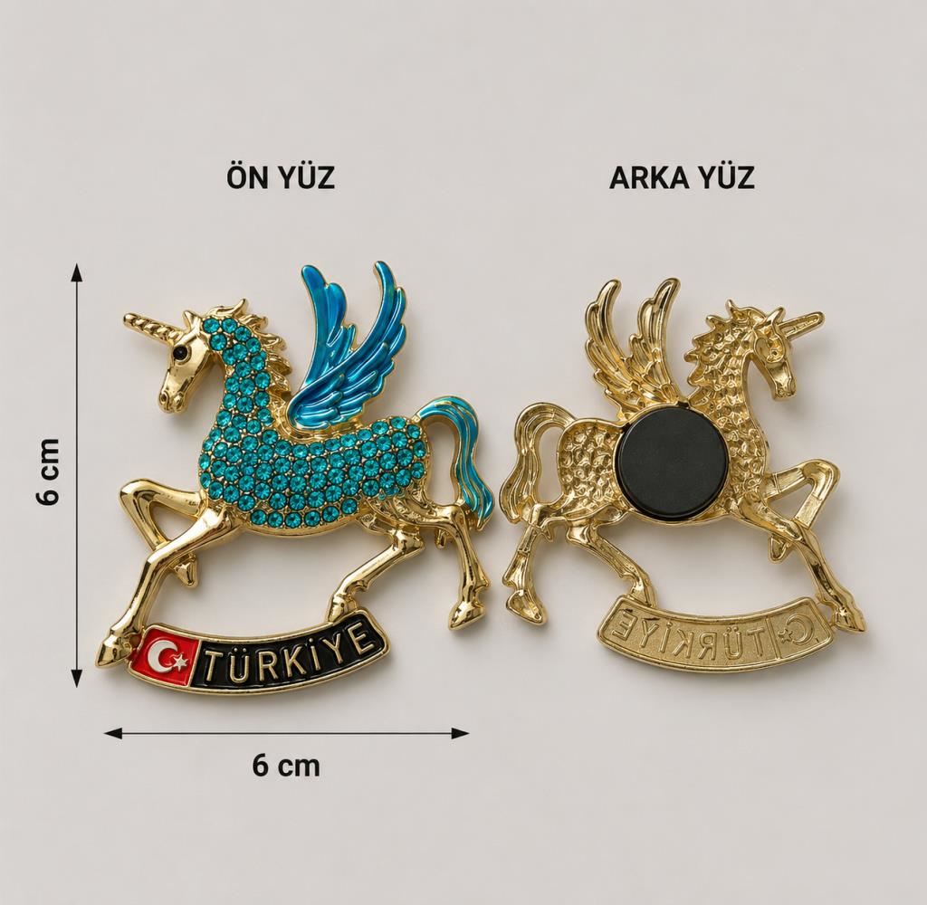 Magnet Kanatlı At Figürlü Taşlı Türkiye Buzdolabı Magneti – Dekoratif Hediyelik Souvenir