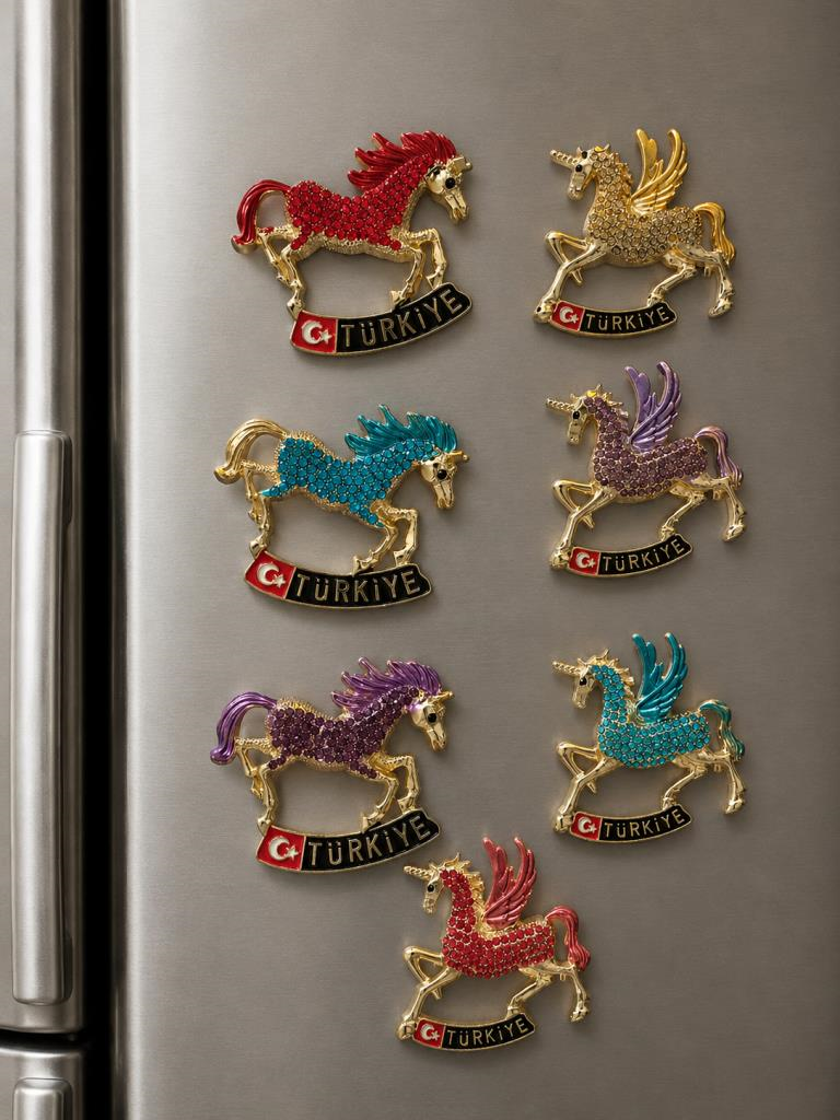 Magnet Kanatlı At Figürlü Taşlı Türkiye Buzdolabı Magneti – Dekoratif Hediyelik Souvenir