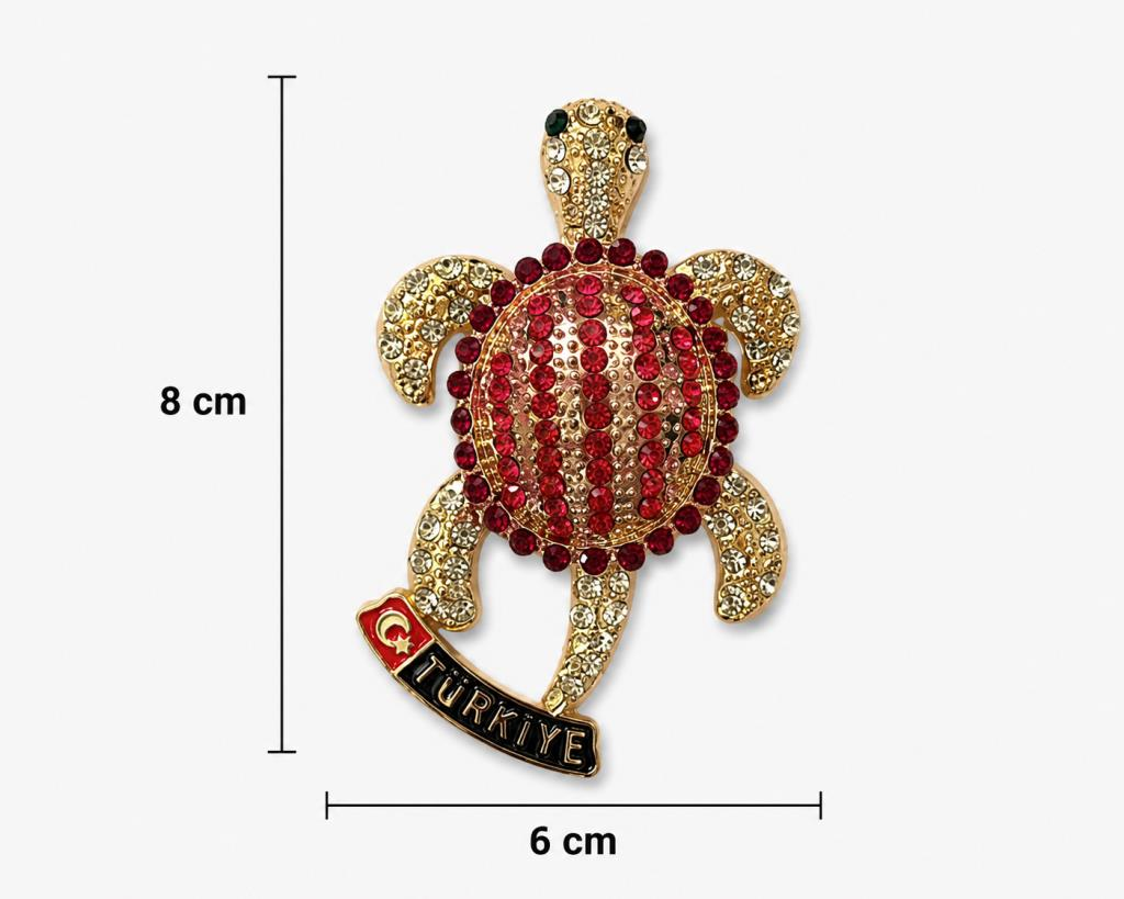 Magnet Kaplumbağa Buzdolabı Süsü 8x6 CM – Taş İşlemeli Dekoratif Türkiye Hediyelik Magnet