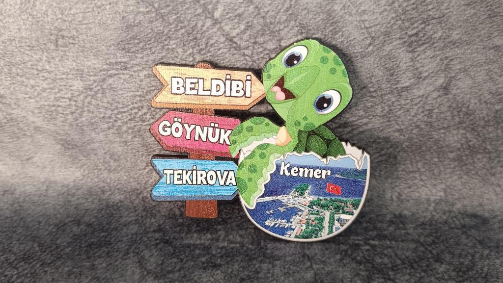 Magnet Kaplumbağa Caretta Hayvan Buzdolabı Süsü Ahşap Magnet Mıknatıslı Hediyelik Eşya