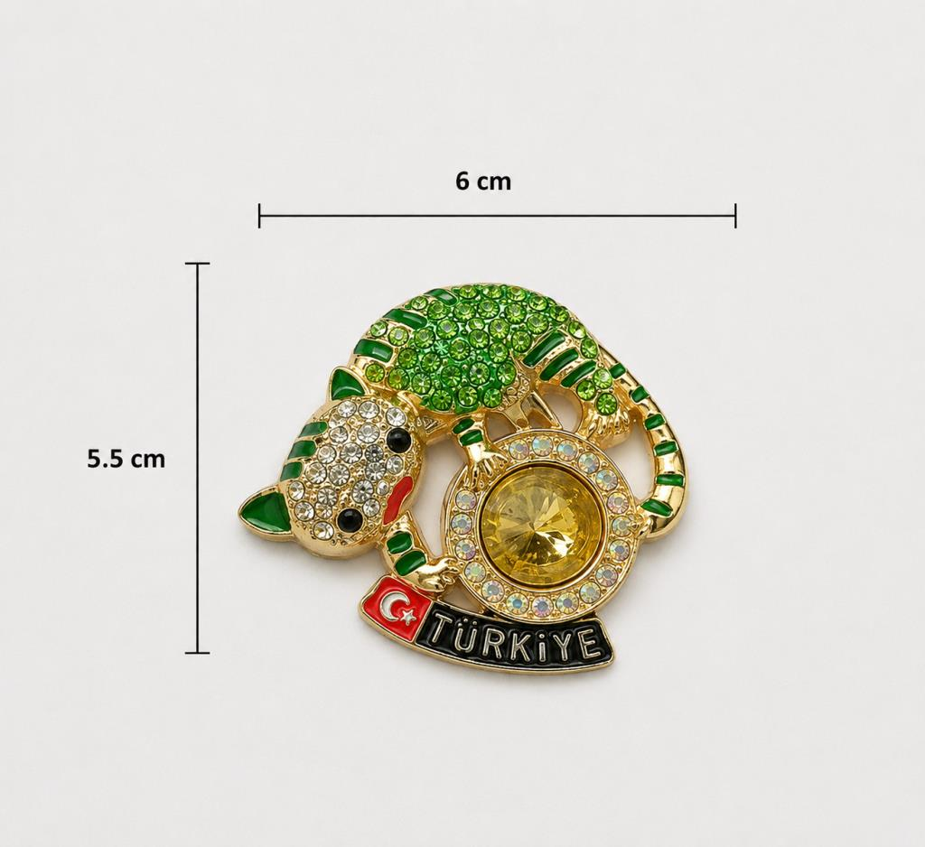 Magnet Kedi Figürlü Taşlı Türkiye Hatıra Buzdolabı Magneti – Dekoratif Hediyelik 6x5.5 cm