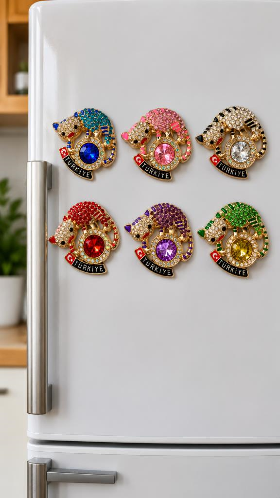 Magnet Kedi Figürlü Taşlı Türkiye Hatıra Buzdolabı Magneti – Dekoratif Hediyelik 6x5.5 cm