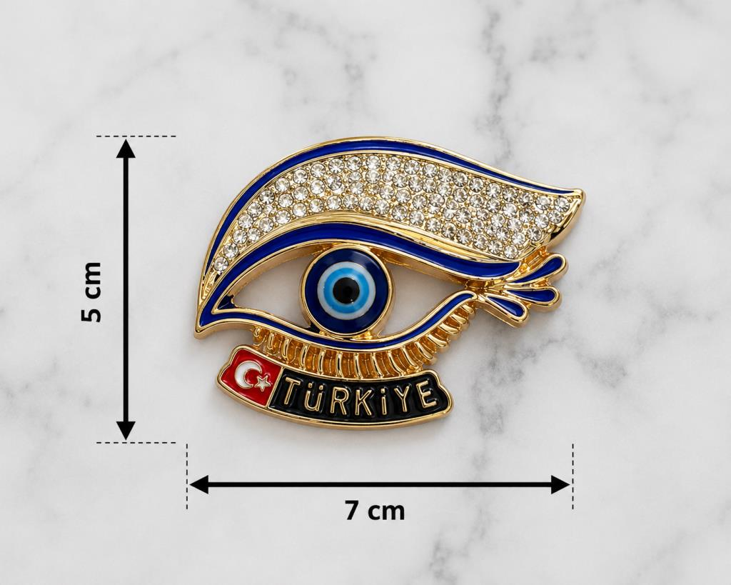 Magnet Nazar Boncuklu Göz Figürlü Türkiye Buzdolabı Süsü – Metal Taşlı Dekoratif Hediyelik Magnet 7x5 cm