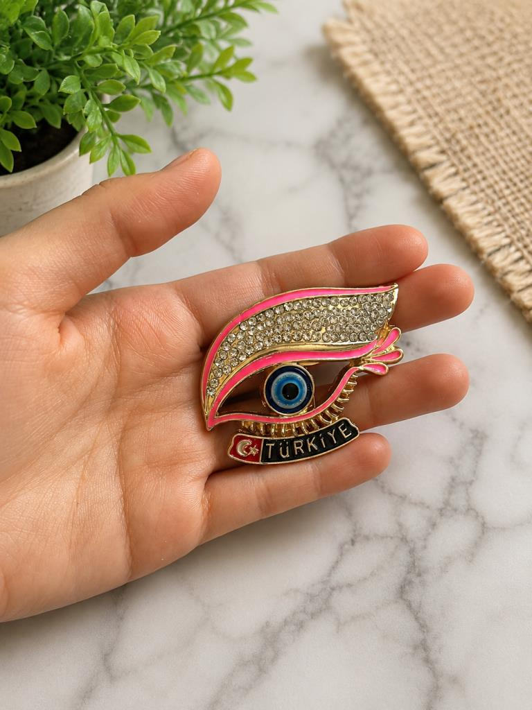 Magnet Nazar Boncuklu Göz Figürlü Türkiye Buzdolabı Süsü – Metal Taşlı Dekoratif Hediyelik Magnet 7x5 cm