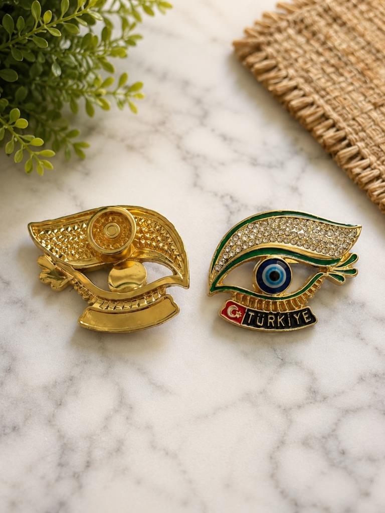 Magnet Nazar Boncuklu Göz Figürlü Türkiye Buzdolabı Süsü – Metal Taşlı Dekoratif Hediyelik Magnet 7x5 cm
