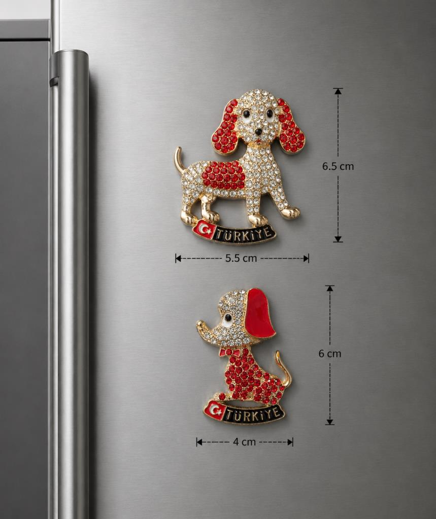 Magnet Taşlı Köpek Figürlü Buzdolabı Magneti – Dekoratif Hediyelik Türkiye Magneti