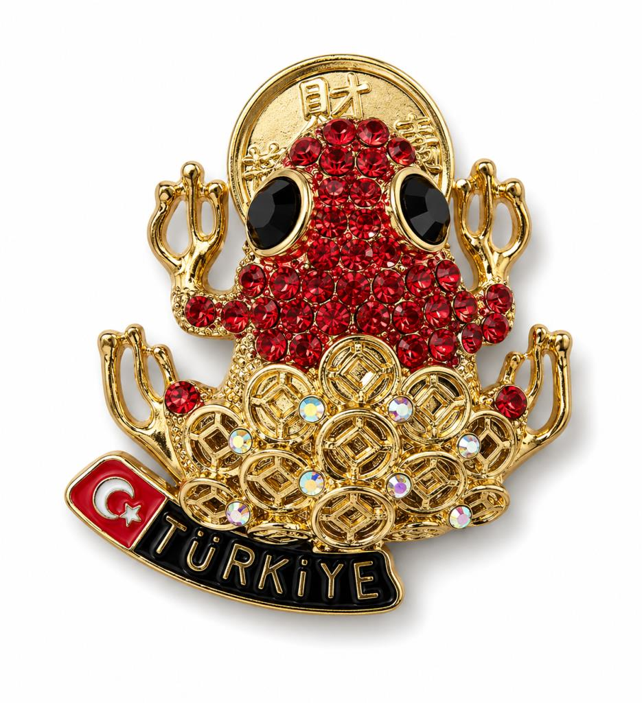 Magnet Taşlı Kurbağa Figürlü Türkiye Hatıra Magneti 6x5 CM – Gold Renk Dekoratif Buzdolabı Süsü