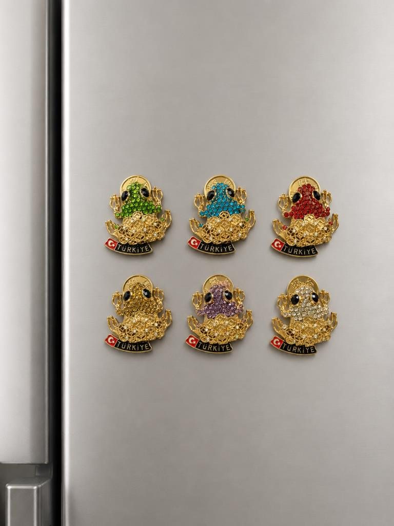 Magnet Taşlı Kurbağa Figürlü Türkiye Hatıra Magneti 6x5 CM – Gold Renk Dekoratif Buzdolabı Süsü