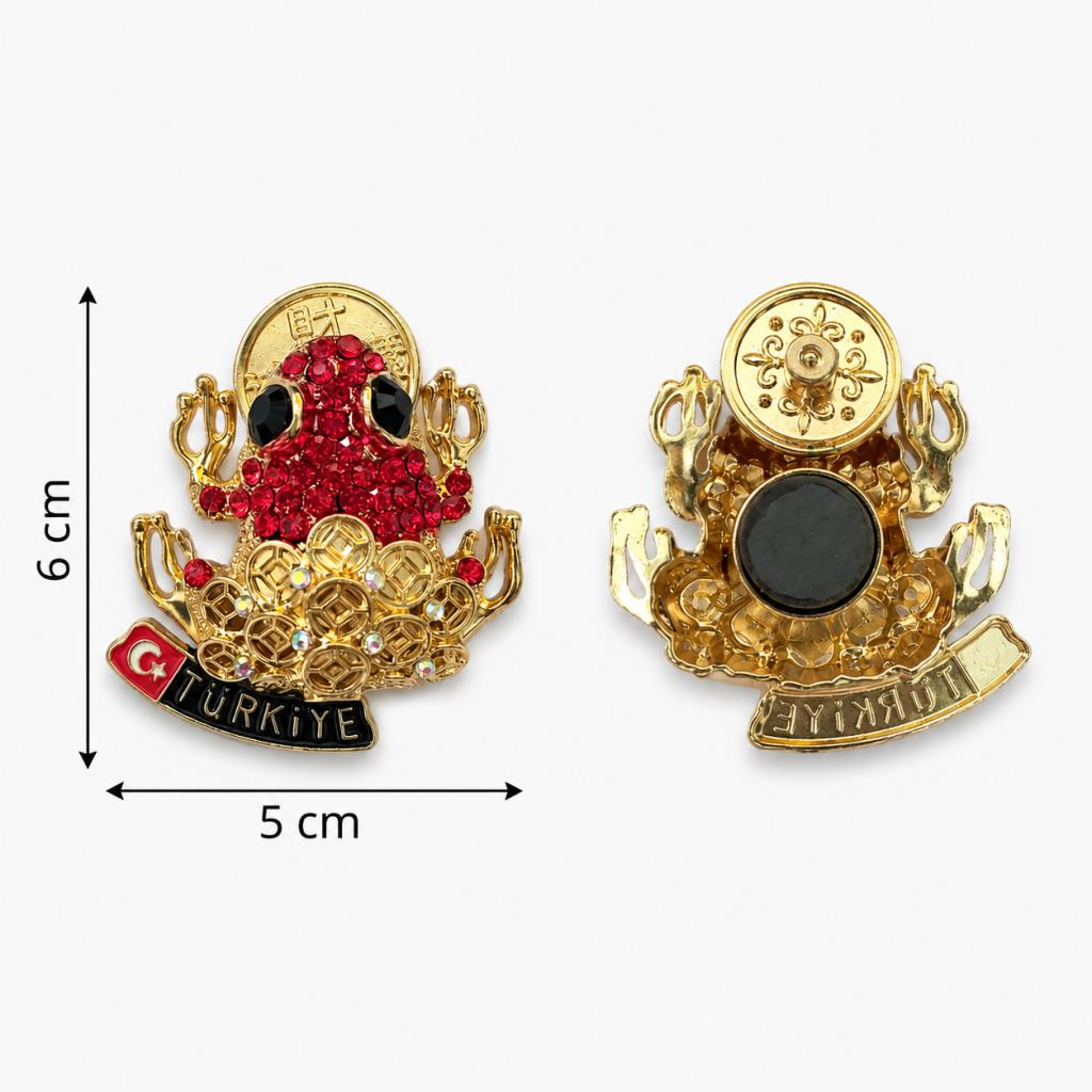 Magnet Taşlı Kurbağa Figürlü Türkiye Hatıra Magneti 6x5 CM – Gold Renk Dekoratif Buzdolabı Süsü