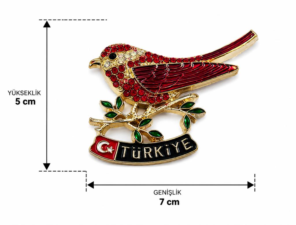 Magnet Taşlı Kuş Figürlü Türkiye Buzdolabı Süsü – Metal Dekoratif Hediyelik Magnet 7x5 cm