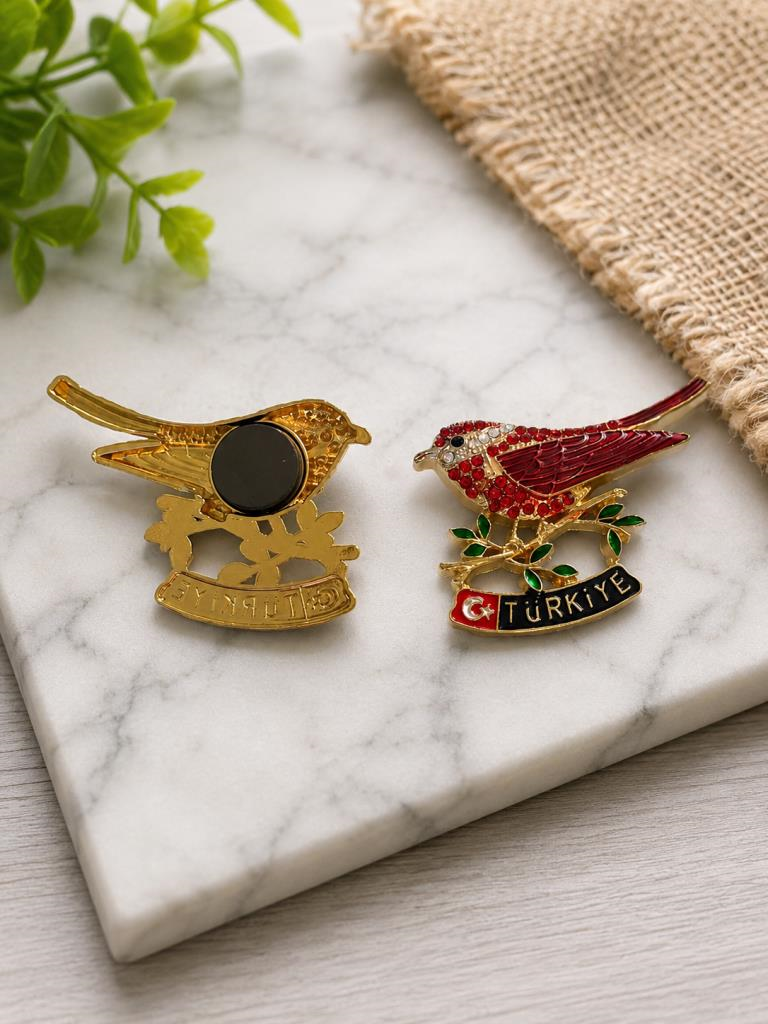 Magnet Taşlı Kuş Figürlü Türkiye Buzdolabı Süsü – Metal Dekoratif Hediyelik Magnet 7x5 cm