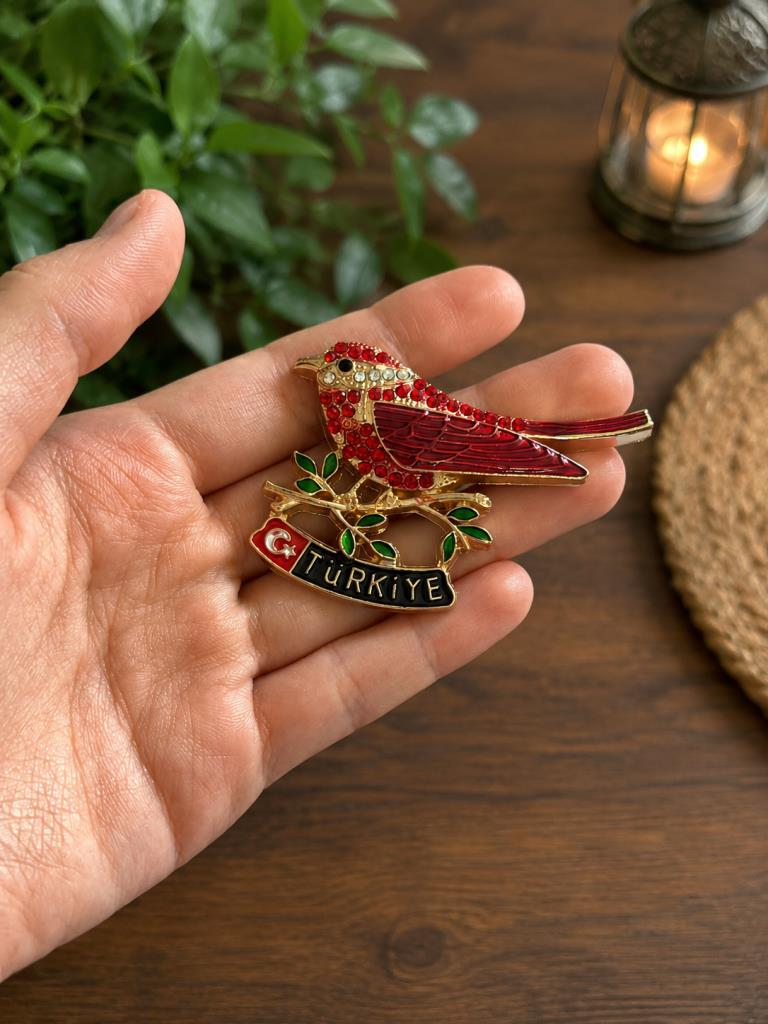 Magnet Taşlı Kuş Figürlü Türkiye Buzdolabı Süsü – Metal Dekoratif Hediyelik Magnet 7x5 cm