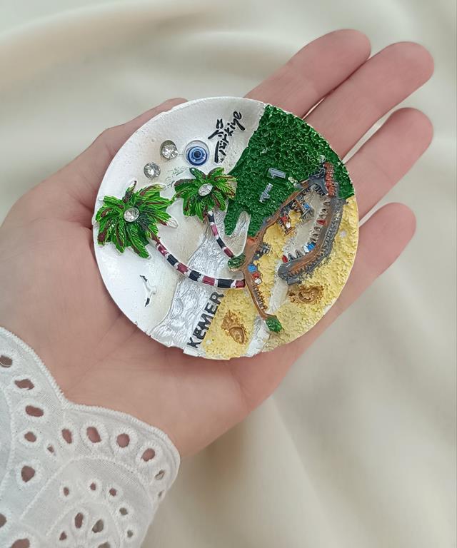 Magnet Taşlı Mıknatıslı Buzdolabı Süsü Nazar Göz Boncuklu Palmiye Agacı Türkiye Kemer Yazılı      