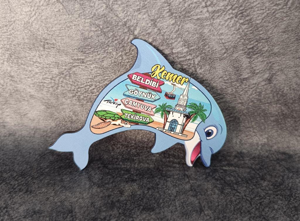Magnet Yunus Balık Kemer Görselli Mıknatıslı Ahşap Magnet Buzdolabı Süsü Ev Dekor  