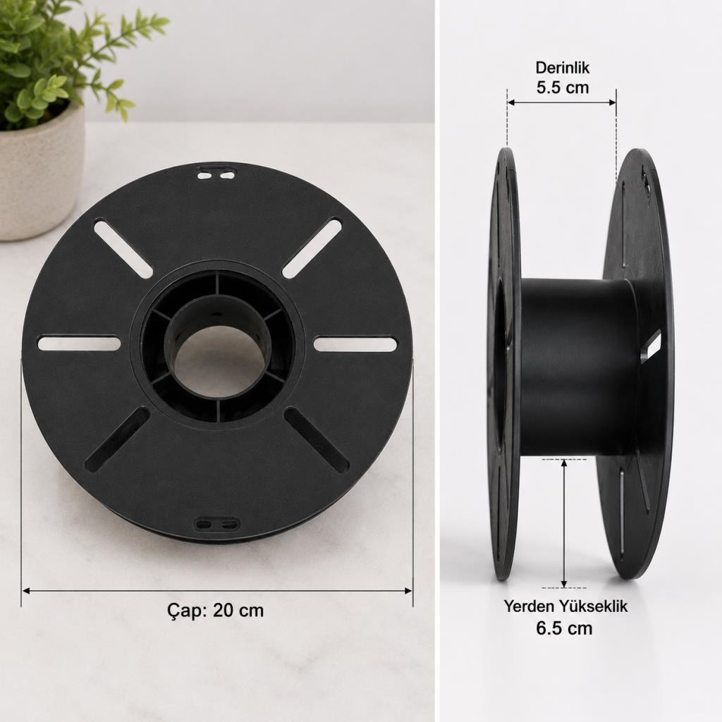Makara 20 cm Plastik filament Kablo Halat İp Makarası Bobin 3D Yazıcı Filament Sarma Makarası Siyah 6.5 x 5.5 cm 