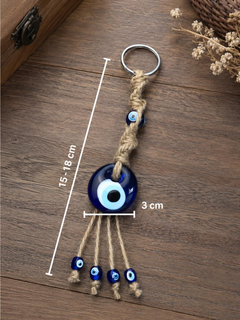 Makrome Anahtarlık Cam Nazar Boncuklu Jüt İpli 15-18 cm