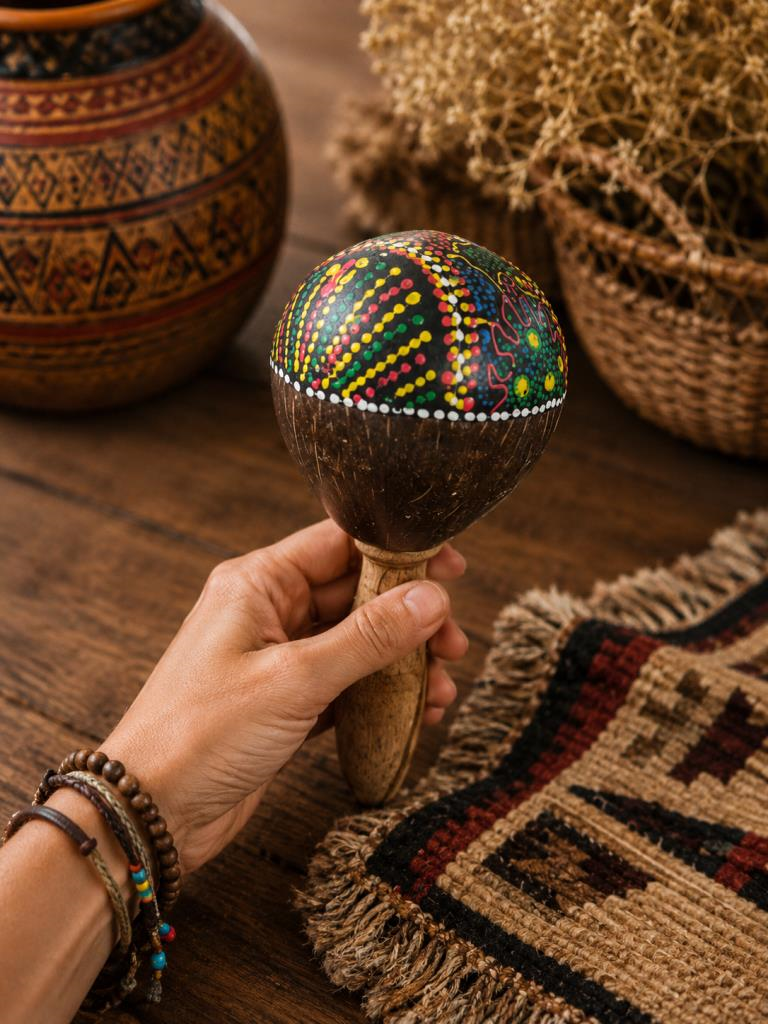 Marakas El Yapımı Hindistan Cevizi Ritim Çalgısı Ahşap Perküsyon Müzik Aleti