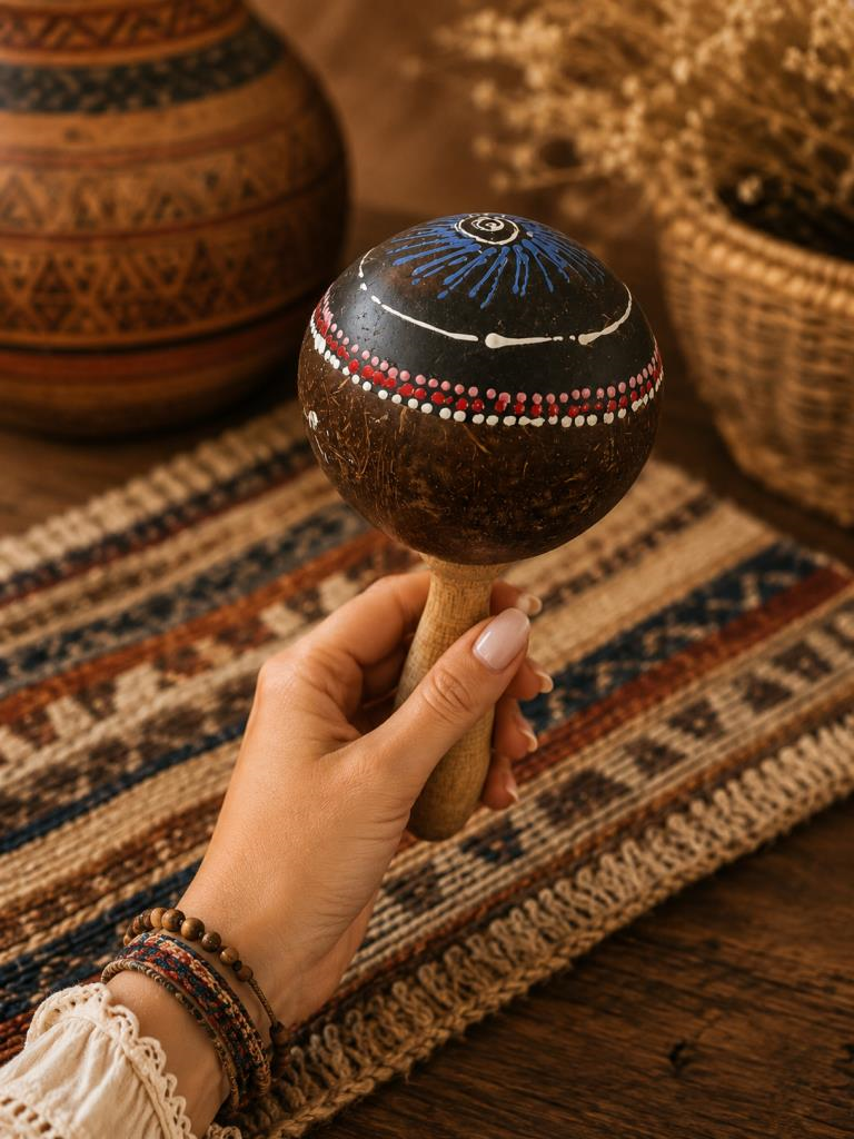 Marakas El Yapımı Hindistan Cevizi Ritim Çalgısı Ahşap Perküsyon Müzik Aleti