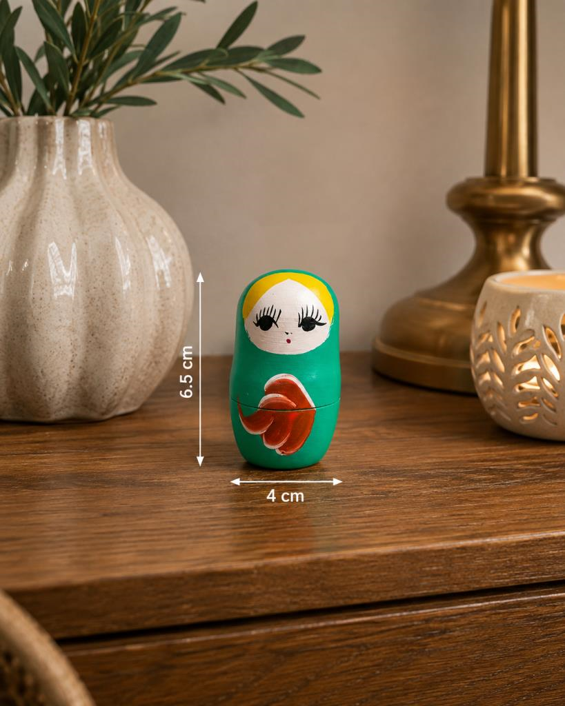 Matruşka Biblo Mini Takı Kutusu Ahşap Dekoratif Takı Saklama 6.5 cm  