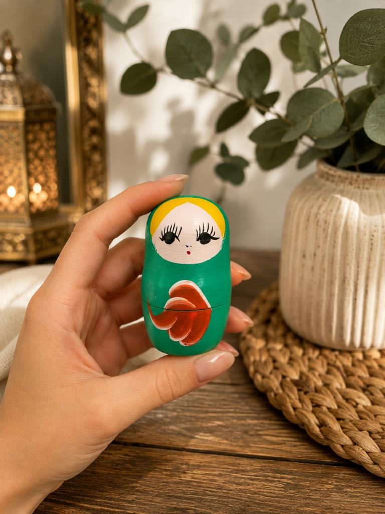 Matruşka Biblo Mini Takı Kutusu Ahşap Dekoratif Takı Saklama 6.5 cm  