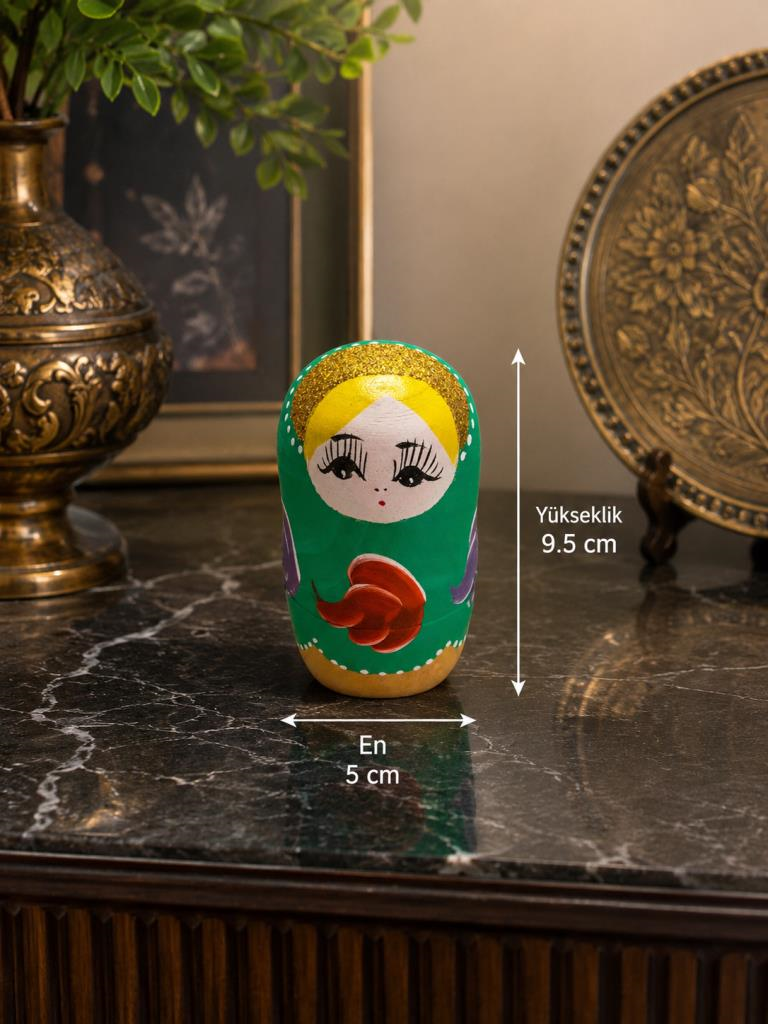 Matruşka El Boyaması Orta Boy Dekoratif Biblo Takı Saklama Kutusu 9.5 cm  