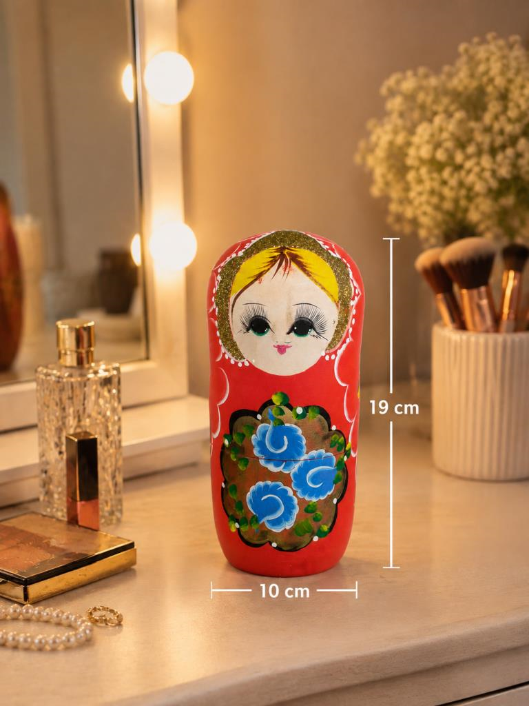 Matruşka Takı Kutusu Ahşap Dekoratif Biblo El Boyaması 19 cm 