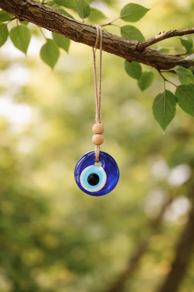Mavi 4 Cm Cam Nazar Boncuğu Araç Dikiz Aynası Süsü – Minimal İpli Oto İç Aksesuar