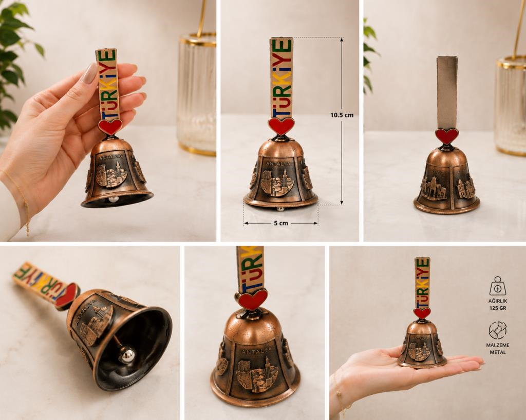 Metal El Çanı Servis Zili – Dekoratif Masa Zili Otel Kafe Resepsiyon Çağrı Çanı 10.5 cm