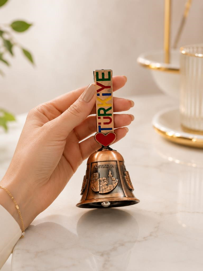 Metal El Çanı Servis Zili – Dekoratif Masa Zili Otel Kafe Resepsiyon Çağrı Çanı 10.5 cm