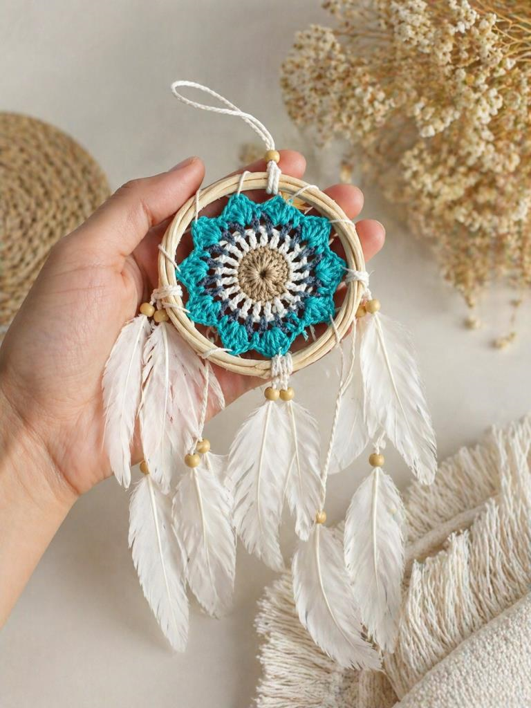 Mini Düş Kapanı Bambu Çember Araba Dikiz Ayna Süsü El Yapımı Tüylü Bohem Oto Aksesuar Dreamcatcher