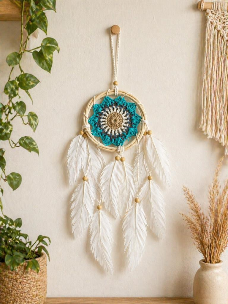 Mini Düş Kapanı Bambu Çember Araba Dikiz Ayna Süsü El Yapımı Tüylü Bohem Oto Aksesuar Dreamcatcher