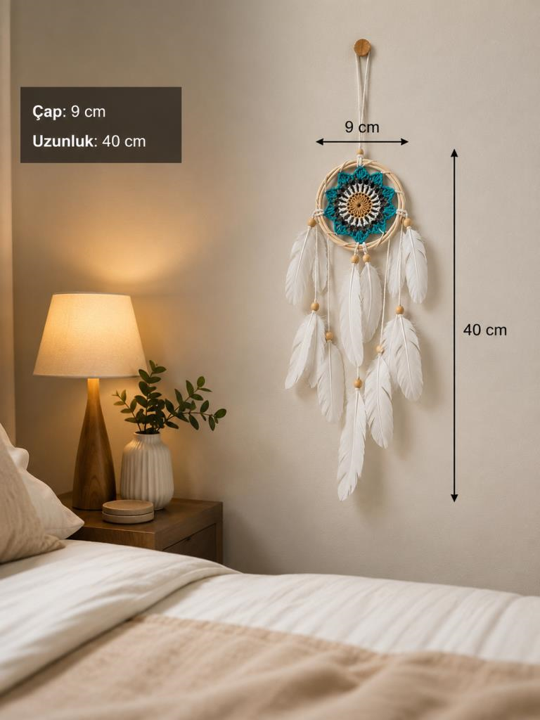 Mini Düş Kapanı Bambu Dream Catcher Bohem Duvar Süsü 9 cm Çap 40 cm Uzunluk El Yapımı Dekor 