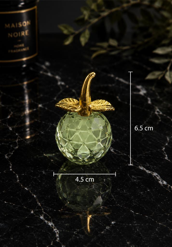 Mini Kristal Cam Dekoratif Elma Biblo 6.5 CM Gold Yapraklı Modern Masa Ofis Süsü 