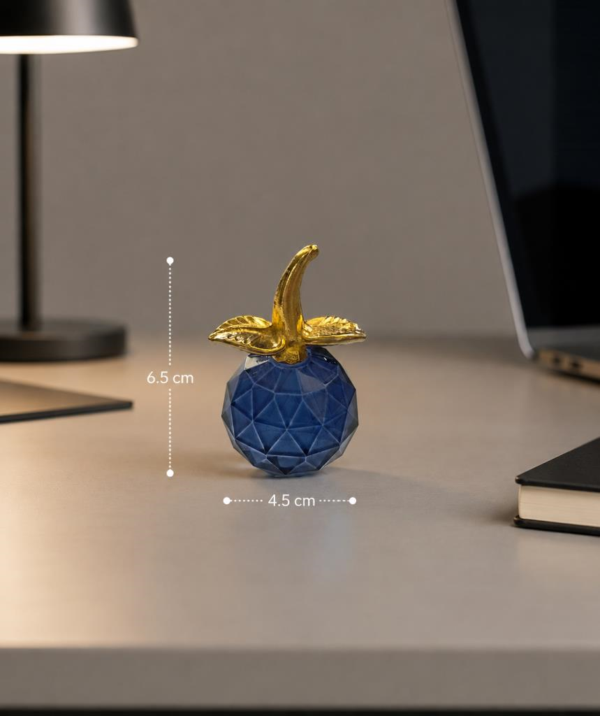 Mini Kristal Cam Dekoratif Elma Biblo 6.5 CM Gold Yapraklı Modern Masa Ofis Süsü 