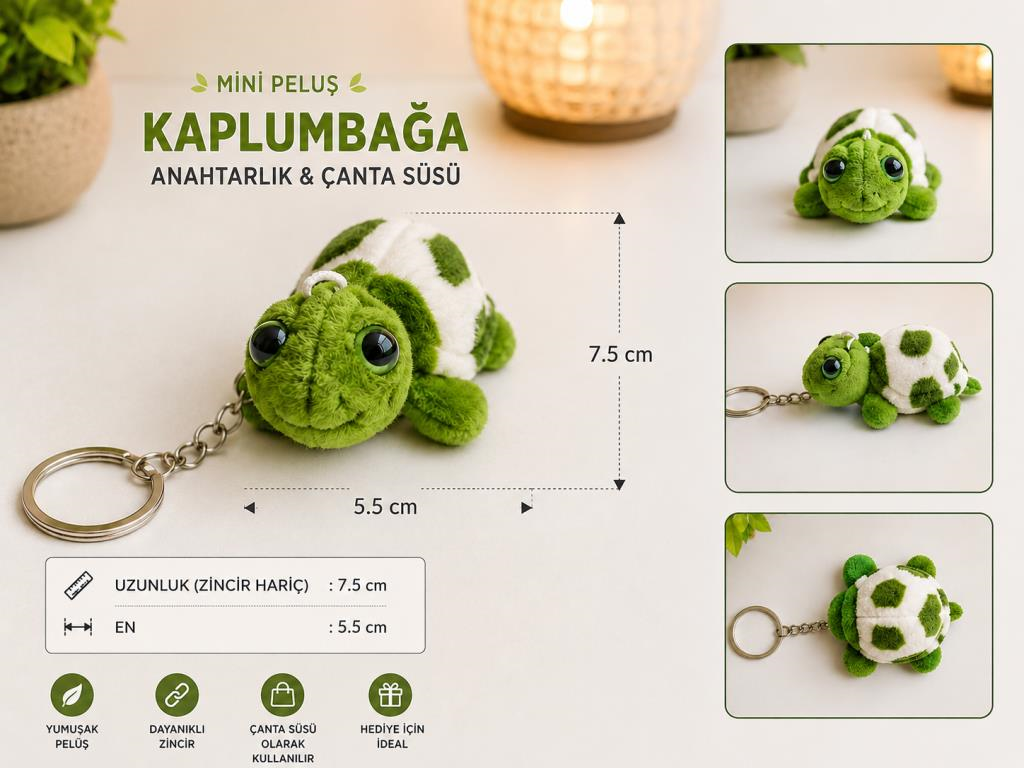 Mini Peluş Kaplumbağa Anahtarlık Yeşil Çanta Süsü Yumuşak Polyester Anahtarlık