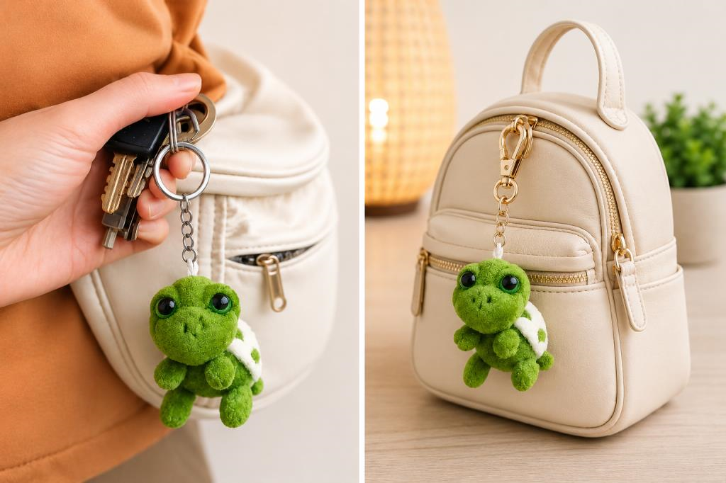 Mini Peluş Kaplumbağa Anahtarlık Yeşil Çanta Süsü Yumuşak Polyester Anahtarlık