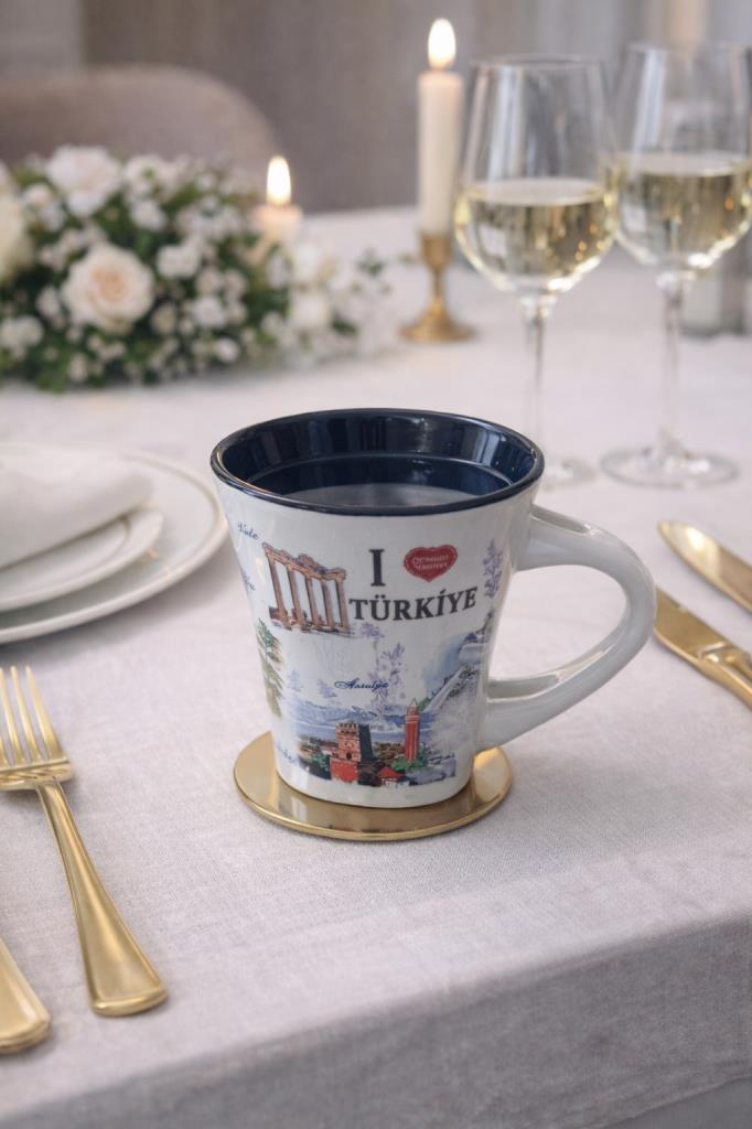 Mini Seramik Bardak 100 ml – I Love Türkiye Desenli Küçük Kupa | Kahve, Çay & Meyve Suyu İçin 7x7 cm