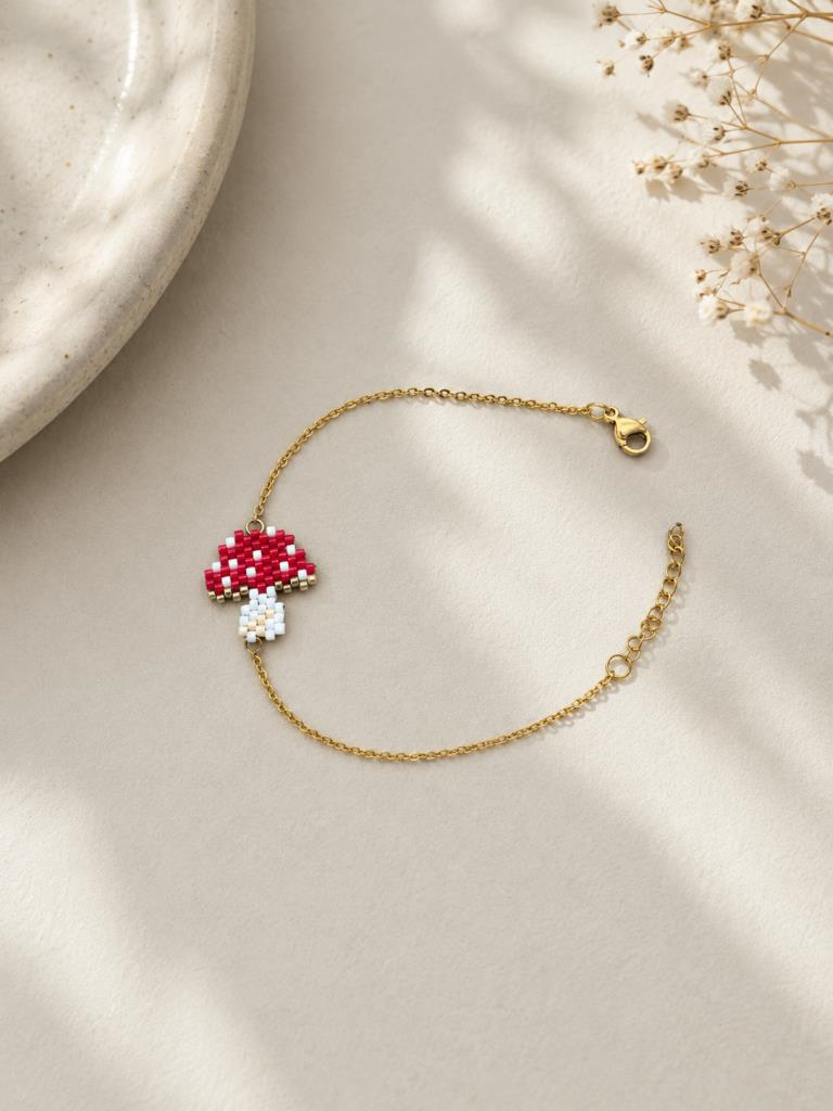 Minimal Tasarım Kırmızı Beyaz Mantar Charm Bileklik