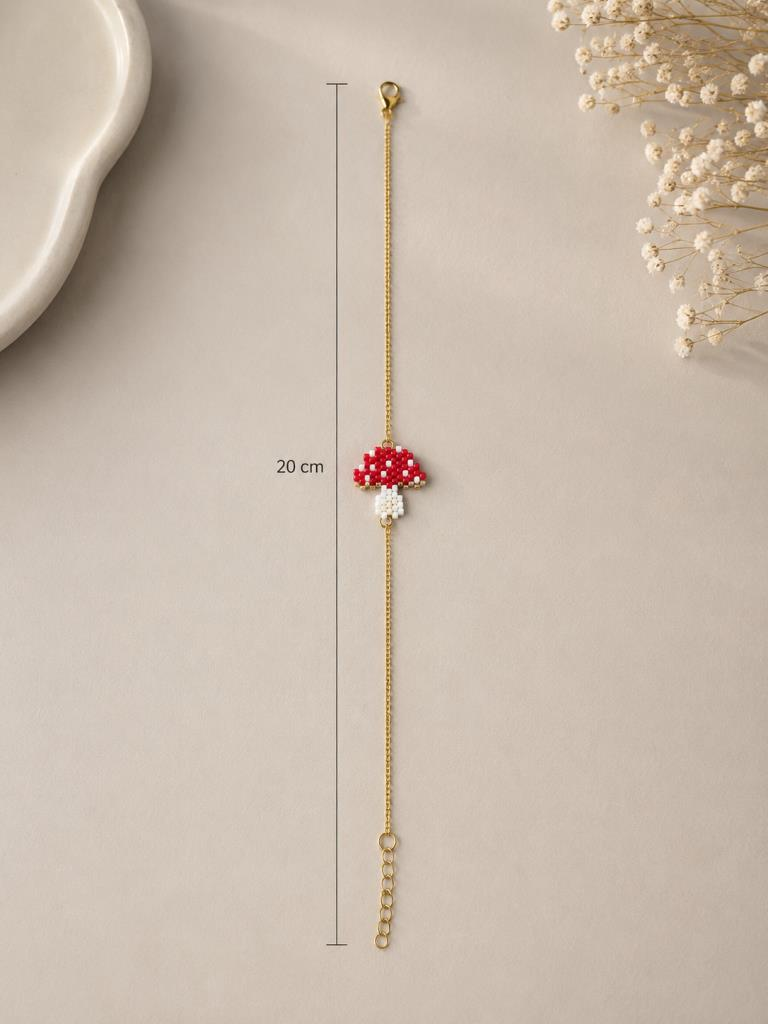 Minimal Tasarım Kırmızı Beyaz Mantar Charm Bileklik