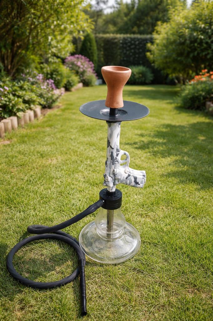Modern Cam Nargile Takımı 55 cm – Şeffaf Taban 19 cm – Seramik Lüleli, Kalın Hortumlu Premium Nargile Seti