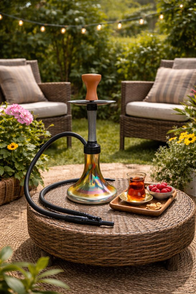 Modern Cam Nargile Takımı 60 cm – Masaüstü Nargile Seti Hortumlu Şişe Cam Nargile Ev Balkon Teras Kullanımı